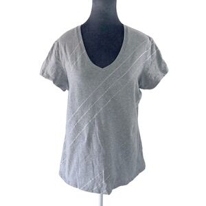 REACTION Kenneth Cole Womens Sparkle Embellished Gray Short Sleeve V-Neck Tee XL